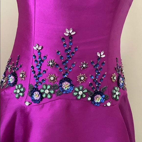 Beaded Magenta Cocktail Dress - Picture 2 of 6